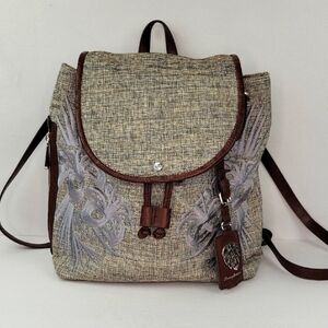 Tommy Bahama Beige and Brown Embroidered Backpack